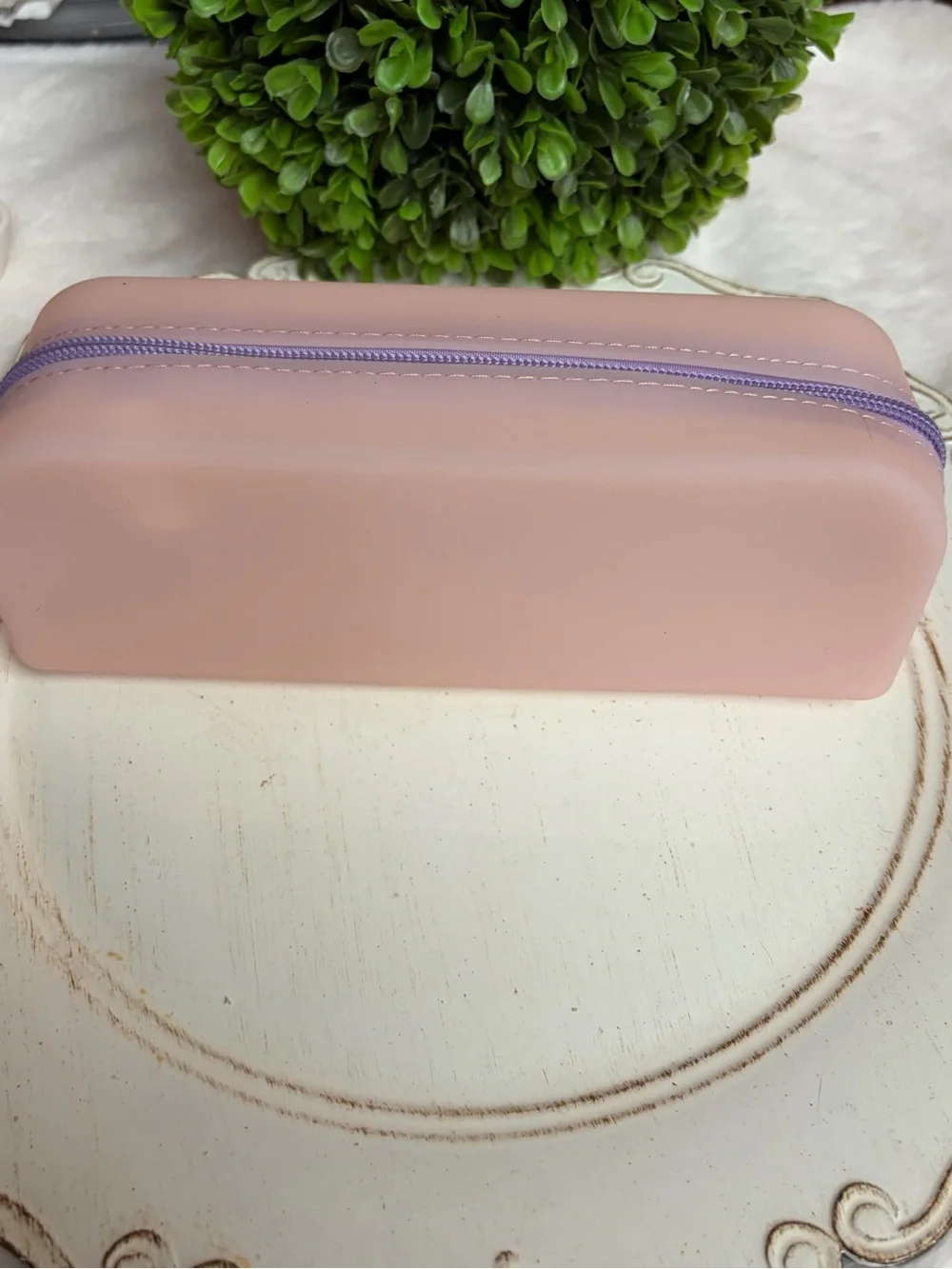 Blush Pink Silicone Zip Pencil Case with Lavender Zipper